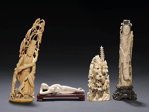 Appraisal: A group of four ivory and bone carvings th Century