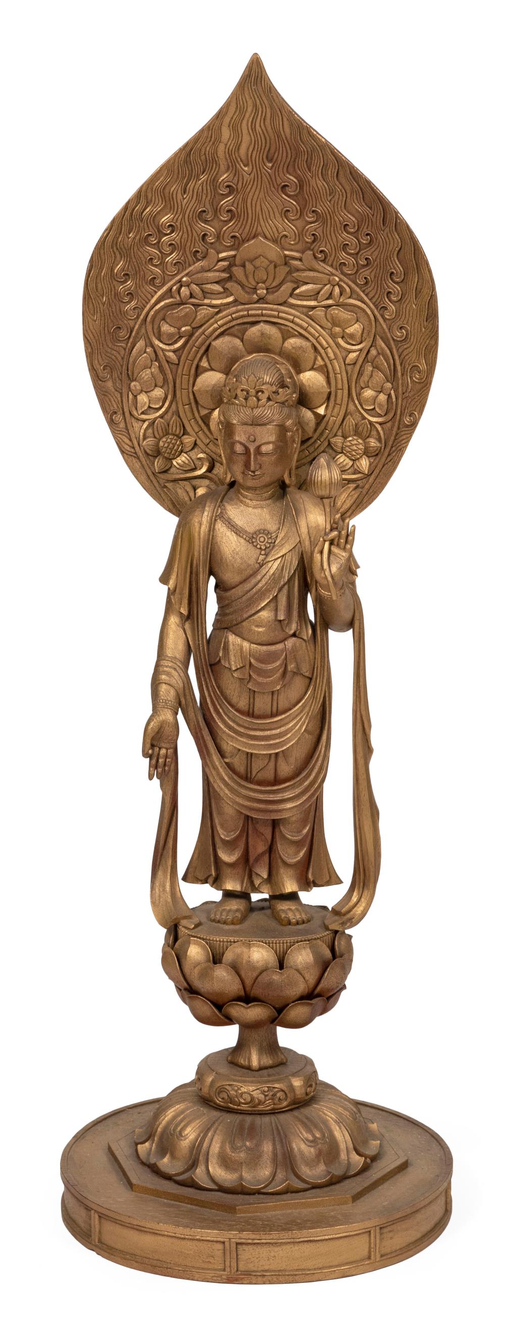 Appraisal: CHINESE CARVED WOOD GUANYIN TH CENTURY HEIGHT DIAMETER OF BASE