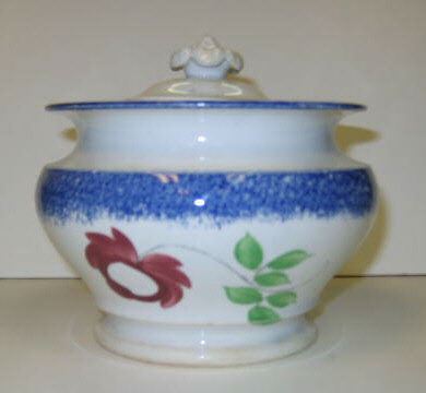 Appraisal: ENGLISH SPATTERWARE Blue splatter covered sugar bowl decorated with Adams