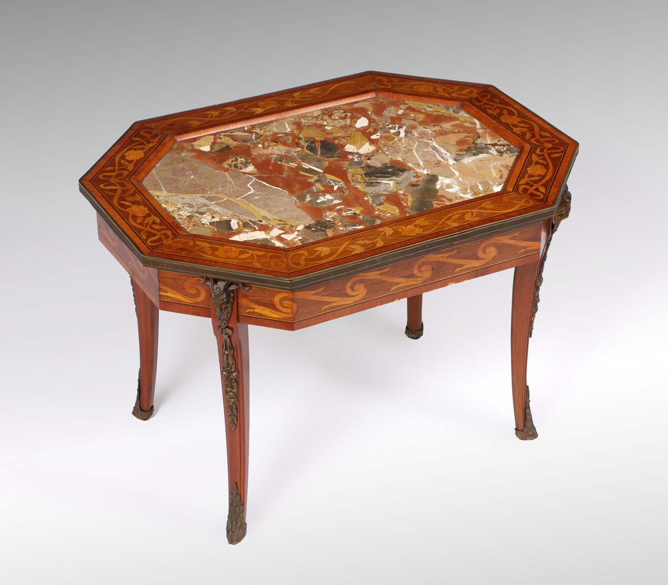 Appraisal: INLAID MARBLE TOP TABLE Recessed marble top with an encompassing