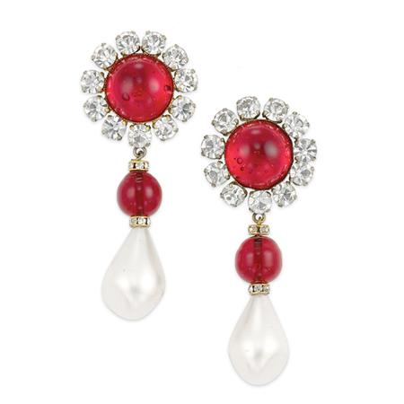 Appraisal: Pair of Faux Ruby and Pearl Earrings Estimate -