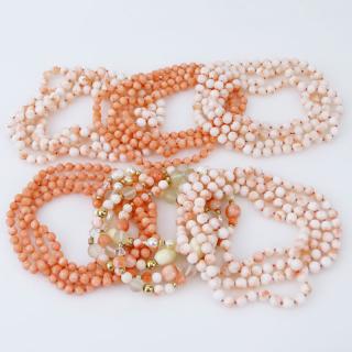 Appraisal: Lot of Six Angel Skin Coral Beaded Necklaces Lot of