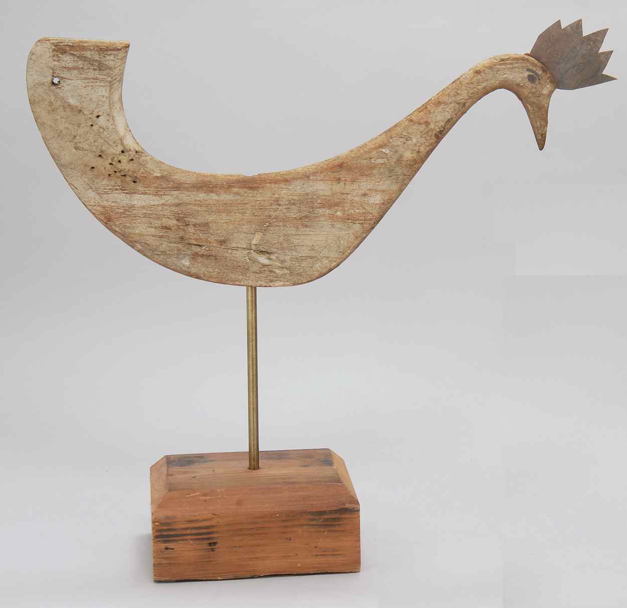 Appraisal: FOLK ART ROOSTER-FORM WEATHER VANE Late th CenturyIn gray paint