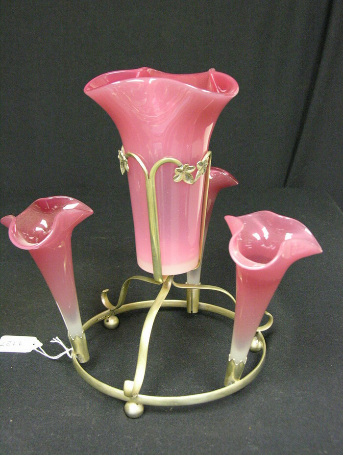 Appraisal: CRANBERRY MAUVE OPALESCENT EPERGNE Cranberry or mauve color from top