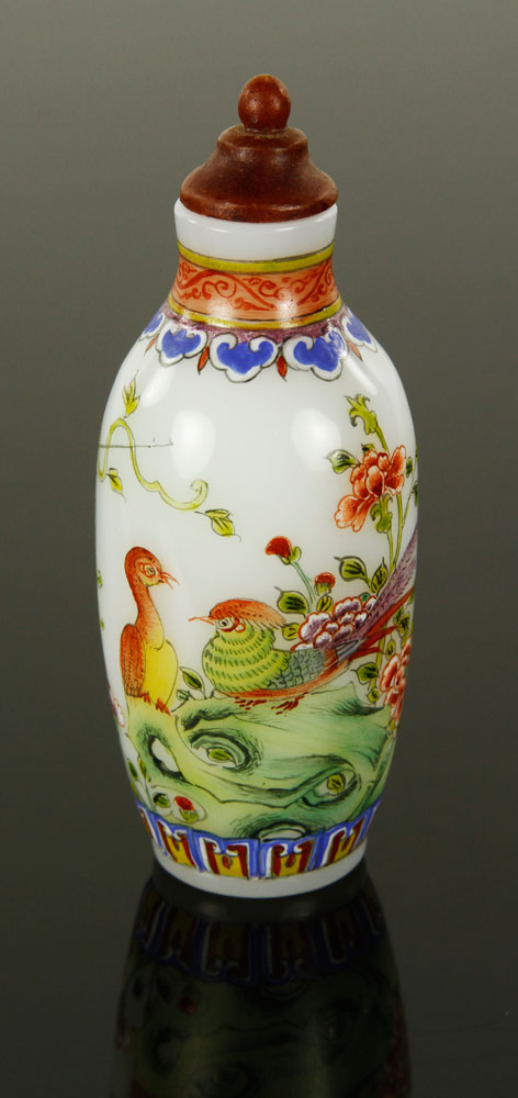 Appraisal: - Chinese Enameled Glass Snuff Bottle Enameled glass snuff bottle