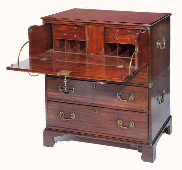 Appraisal: A GEORGE III MAHOGANY MILITARY CAMPAIGN SECRETAIRE CHEST IN TWO