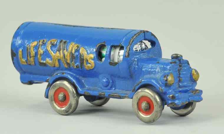 Appraisal: REPRODUCTION ''LIFESAVERS'' TRUCK Cast iron painted in blue overall patterned