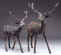 Appraisal: PAIR OF CONTEMPORARY BRONZE DEER The floor standing deer have