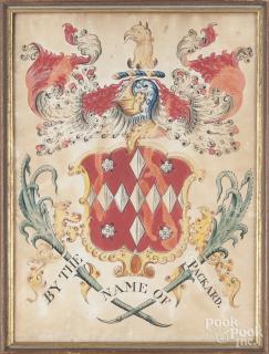 Appraisal: Watercolor Packard family crest th c '' x ''