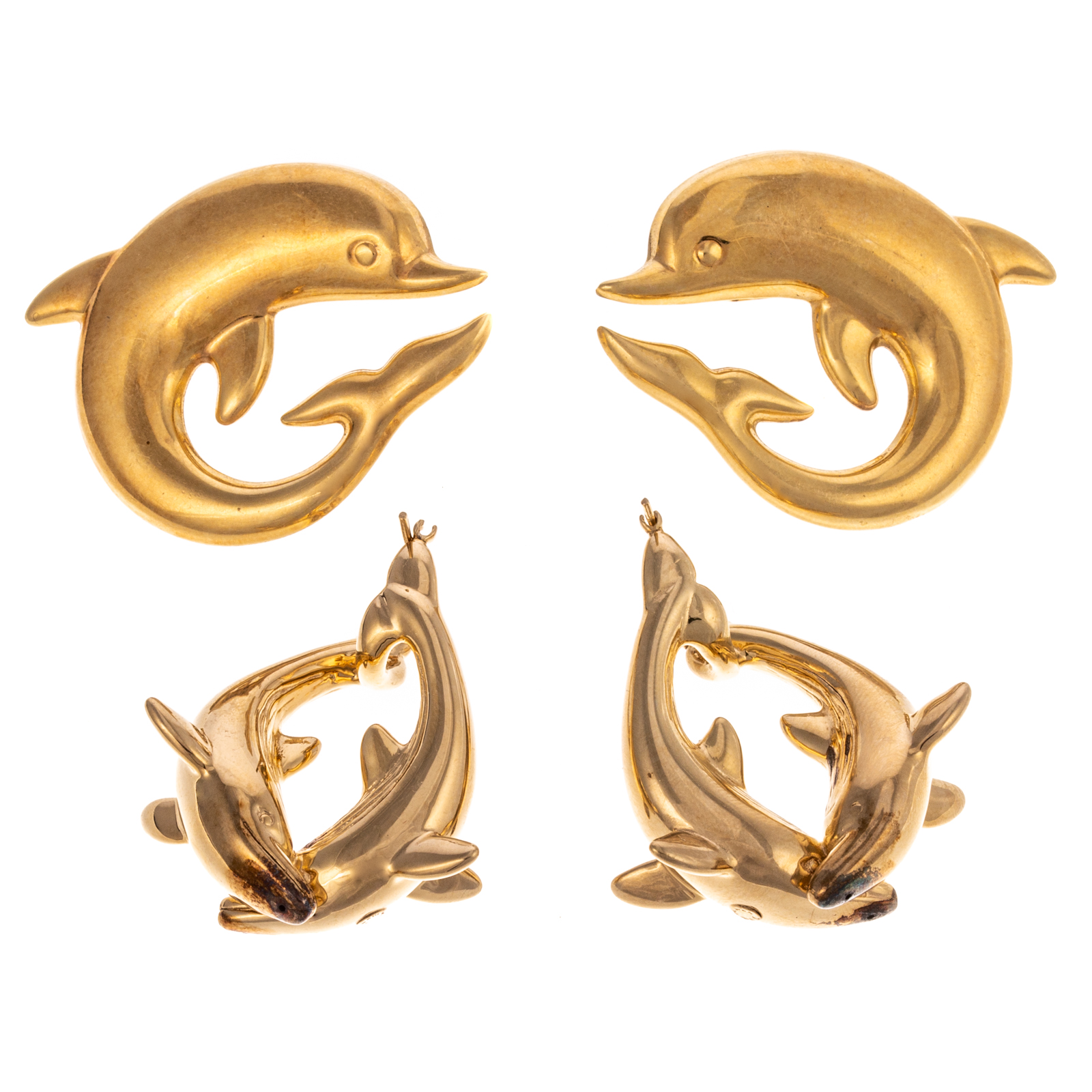 Appraisal: TWO PAIRS OF K DOLPHIN EARRINGS K yellow gold double