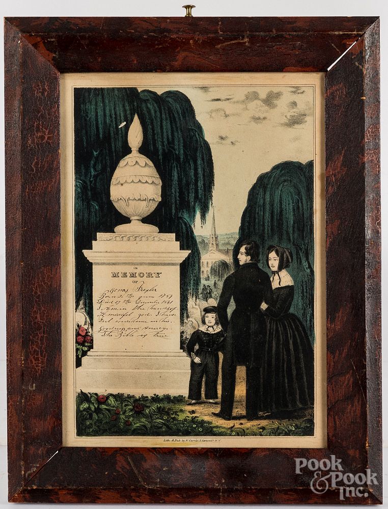 Appraisal: N Currier lithograph memorial with painted frame N Currier lithograph