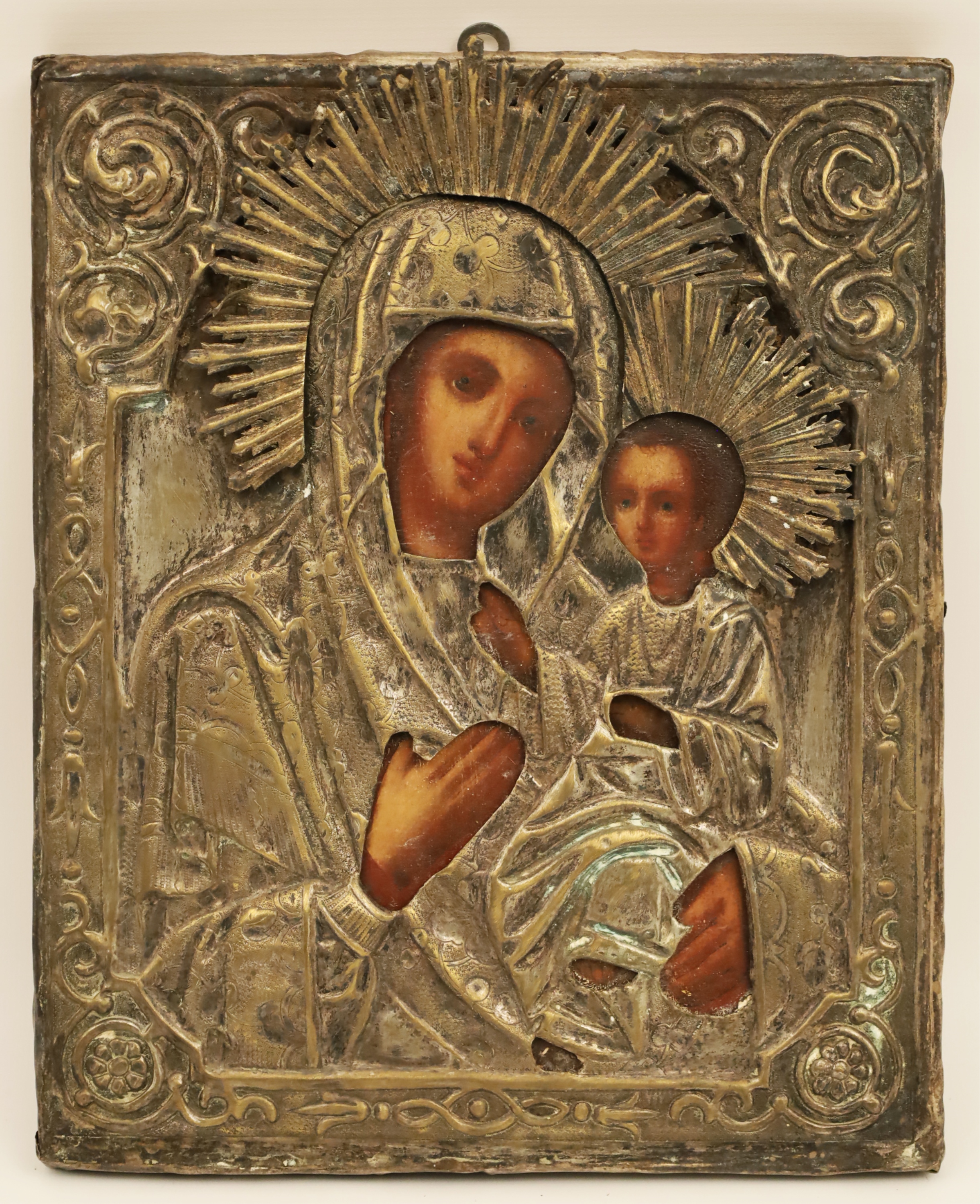 Appraisal: RUSSIAN ICON KAZAN MOTHER OF GOD Russian icon crafted with