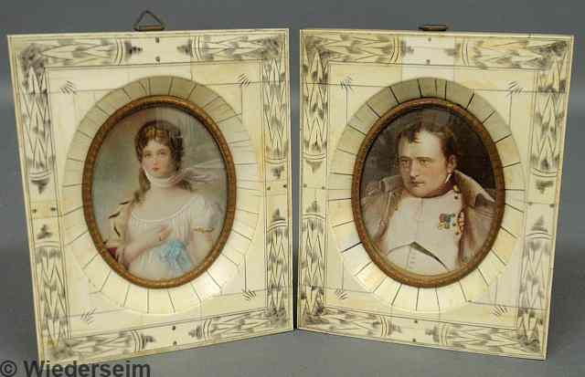 Appraisal: Two miniature portraits painted on ivory Napoleon signed Hubart and