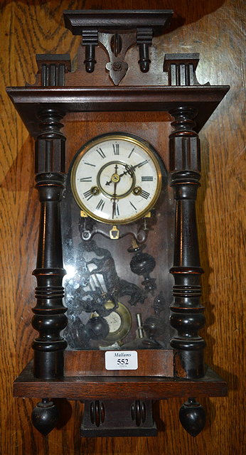 Appraisal: A Victorian walnut small regulator style wall clockwith white enamelled