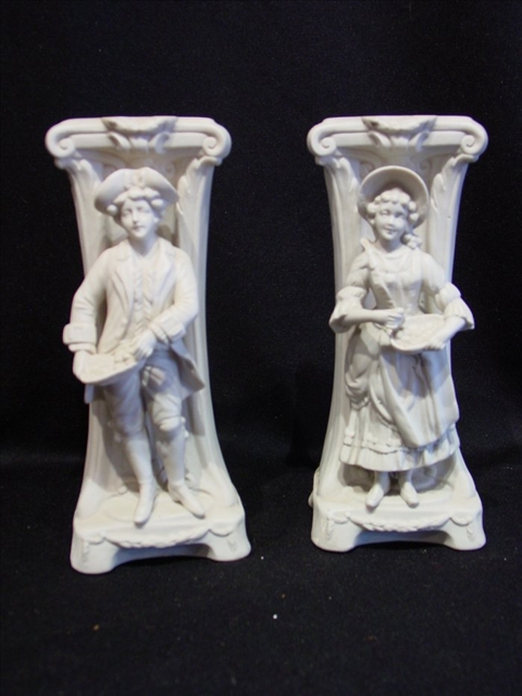 Appraisal: PAIR BISCUIT PORCELAIN FIGURAL VASES h in