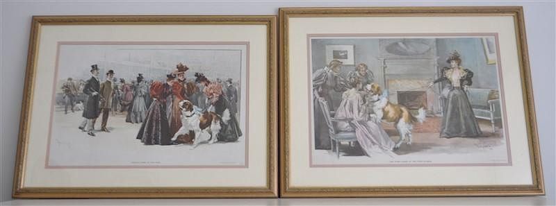 Appraisal: FRAMED th c THULSTRUP DOG LITHOGRAPHS Two Framed and Matted