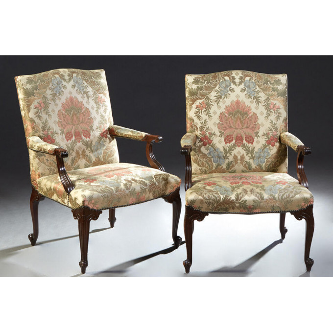 Appraisal: Pair of Carved Mahogany Fauteuils early th c the canted