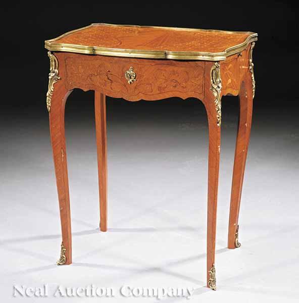 Appraisal: A Louis XVI-Style Bronze-Mounted Parquetry and Marquetry Side Table scalloped