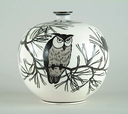 Appraisal: ROYAL NIPPON HAND PAINTED BALL VASE WITH OWL White ground