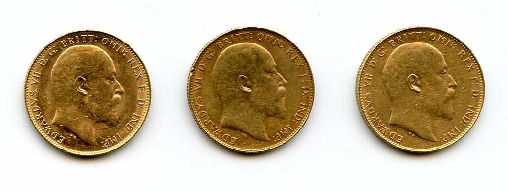 Appraisal: Australia Edward VII Sovereigns -P KM- Two are circulated examples