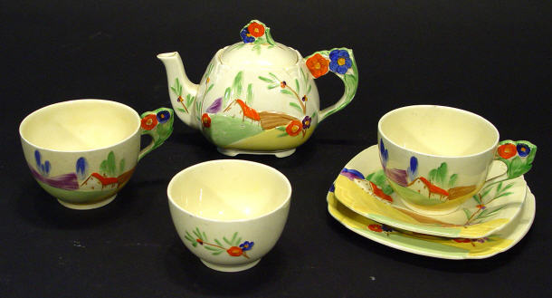 Appraisal: Grindley Art Deco part tea service hand painted and relief