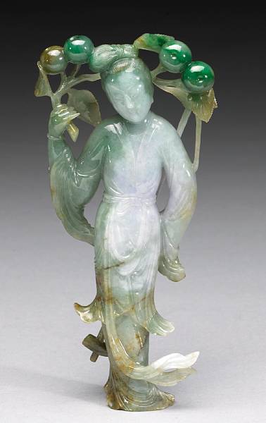 Appraisal: Chinese Works of Art Jade and Hardstone Carvings Standing in