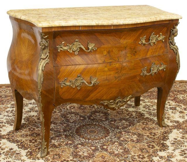 Appraisal: French Louis XV style marquetry bombe commode th c shaped