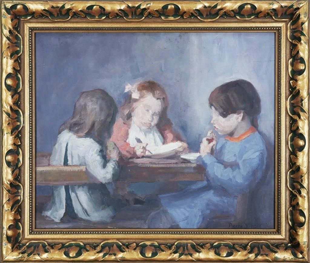 Appraisal: PIERRE VILLAIN OIL ON BOARDOil on canvas depicting children eating