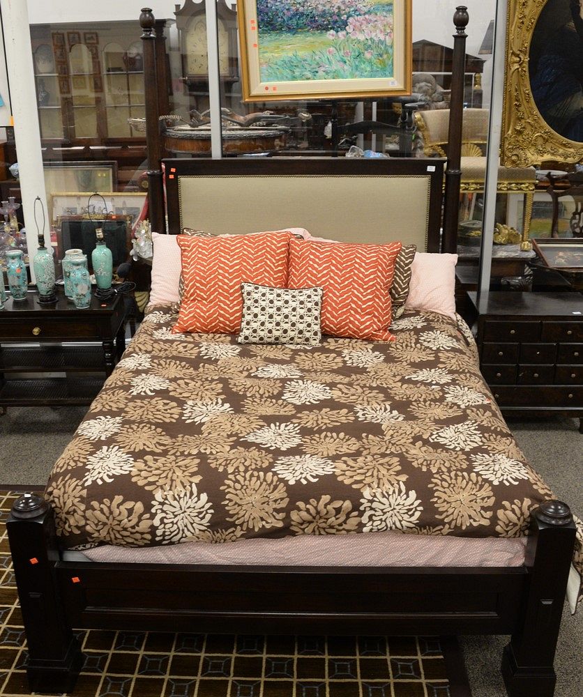 Appraisal: Queen Size Mahogany Bed having upholstered headboard height inches Provenance