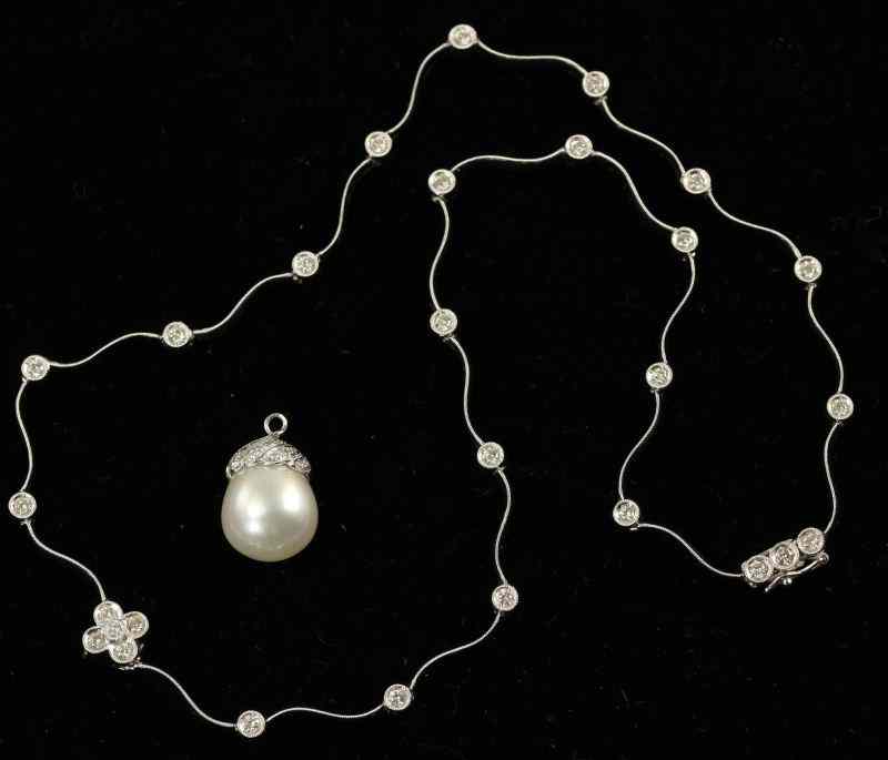 Appraisal: Diamond and South Sea Pearl Necklacedesigned with each curved ''S''