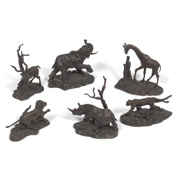 Appraisal: GROUP OF SIX FRANKLIN MINT BRONZE AFRICAN WILDLIFE FIGURINES x