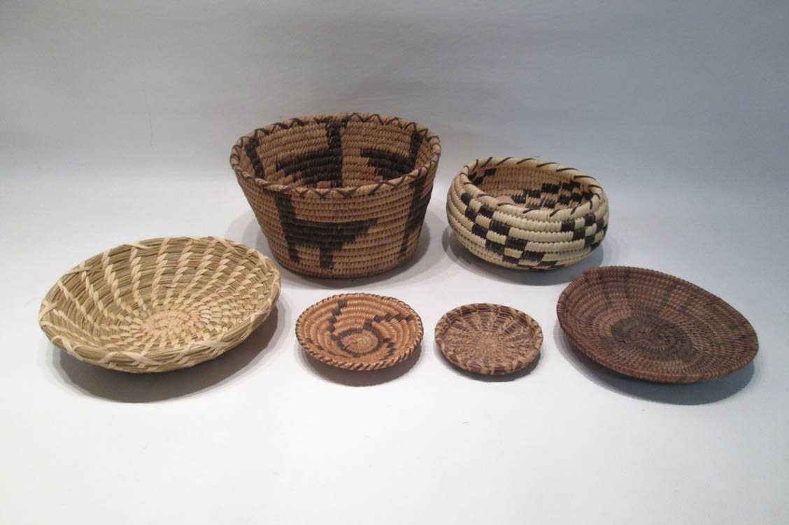 Appraisal: SIX PAPAGO AND PIMA WOVEN BASKETS including bowl forms and