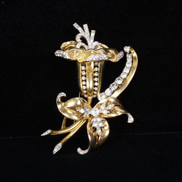 Appraisal: Mazer LARGE Floral Gilt and Pave and multi cut Pin