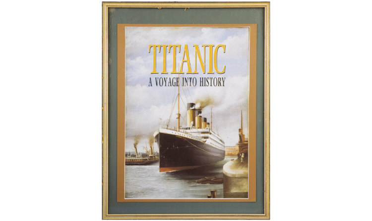 Appraisal: Rare Lithographic Framed Poster of the Titanic leaving Southampton inches