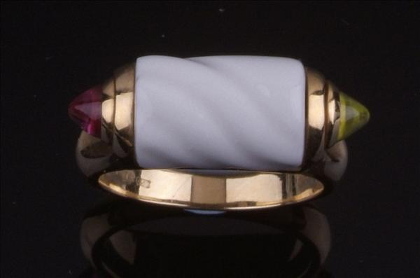 Appraisal: A white porcelain and gem set 'Chandra' ring by Bulgari