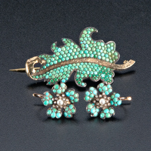 Appraisal: Turquoise pav and gold jewelry ca comprising a pair of