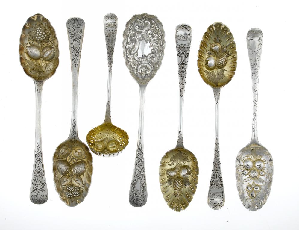 Appraisal: A VICTORIAN-EMBOSSED AND PARCEL GILT FRUIT SERVING SET comprising a