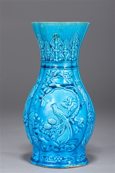 Appraisal: Chinese Porcelain Turquoise Vase with decorated panels with birds and