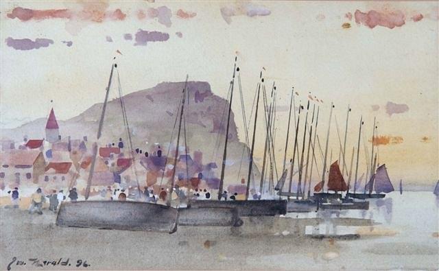 Appraisal: JAMES WATTERSON HERALD British - Fishing boats and figures on