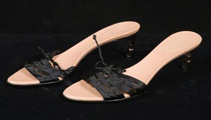 Appraisal: Black silk Gucci kitten-heel mule sandals contemporary With black alligator