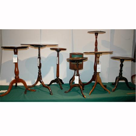 Appraisal: Group of Seven Georgian Style Mahogany Tilt-Top Candlestands Together with