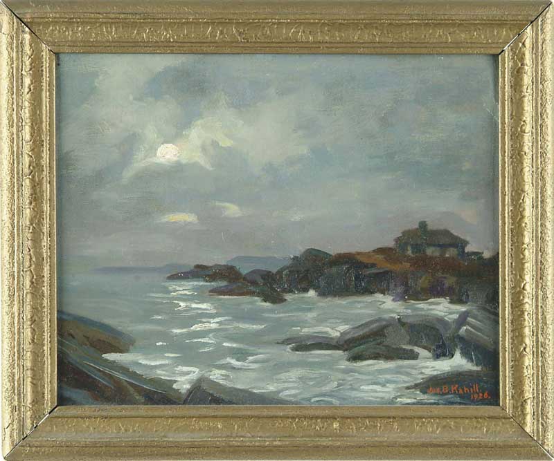 Appraisal: JOSEPH B KAHILL American - MOONLIT COASTAL SCENE Maine rocky