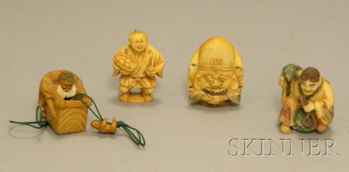 Appraisal: Four Japanese Carved Ivory Figural Netsuke