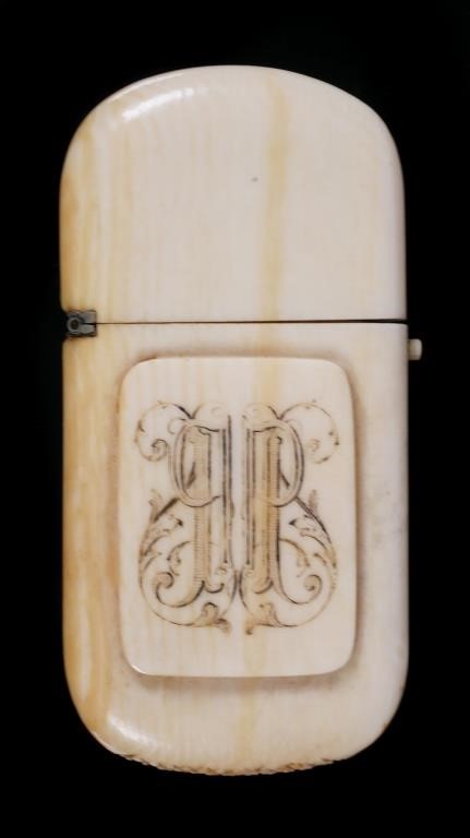 Appraisal: Antique carved ivory match safe Vesta measures x hinged door