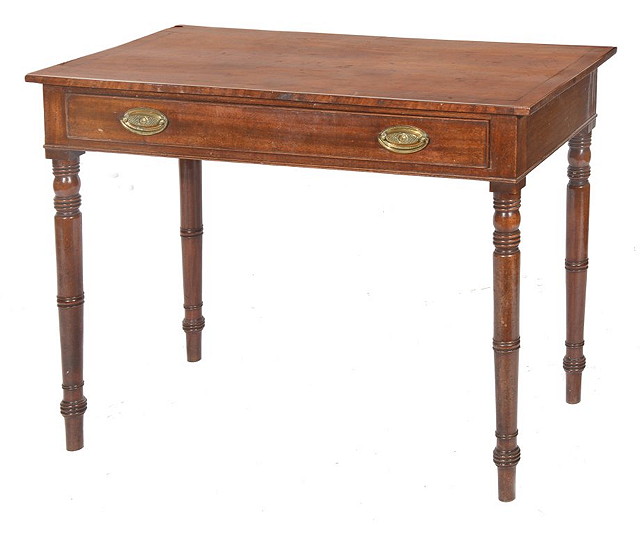 Appraisal: A TH CENTURY MAHOGANY SINGLE DRAWER SIDE TABLE on turned