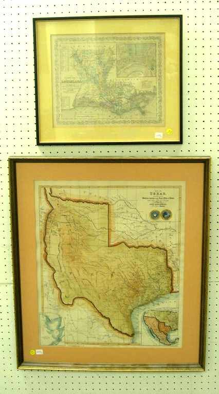 Appraisal: Two maps framed under glass Texas map copy of original