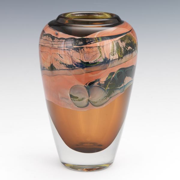 Appraisal: BRENT KEE YOUNG AMERICAN B x Fossil series vase Blown