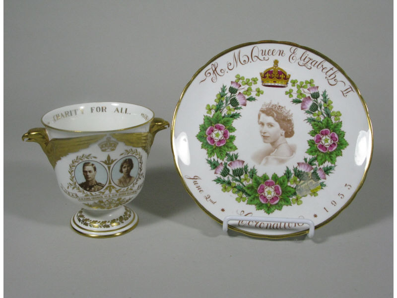 Appraisal: English Coronation Bone China Plate Urn including a plate with