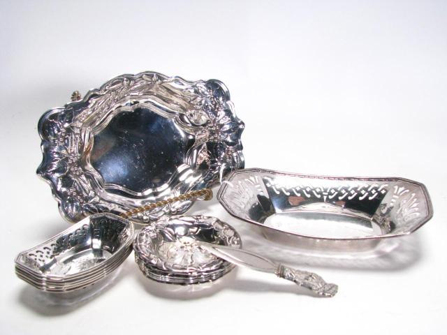 Appraisal: Group of sterling tableware including x reticulated bowl x holly