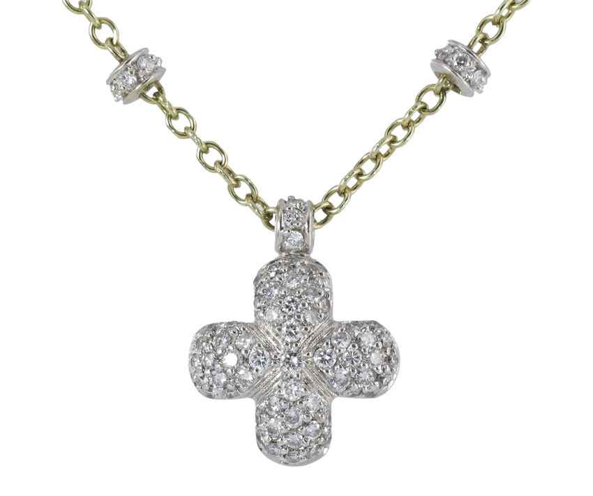 Appraisal: DIAMOND PUFFY CROSS NECKLACE WITH DIAMOND CHAIN K yellow gold